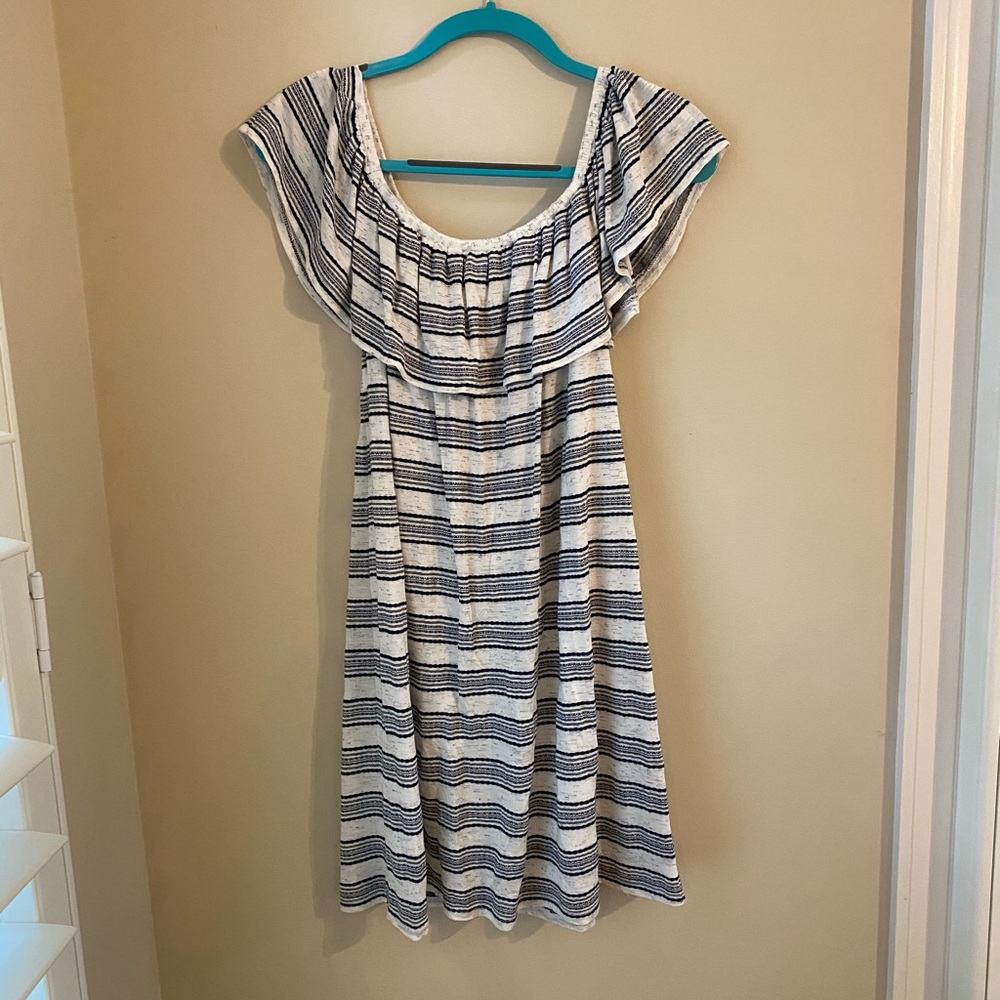 Off the Shoulder Dress Navy/White